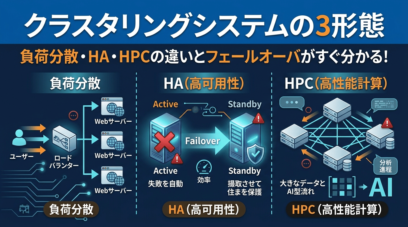クラスタリングシステムとは？負荷分散・HA・HPCの3つの運用形態を徹底解説